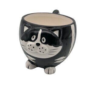 Pier 1 Imports Chubby Cat 3D Mug Dolomite Hand Painted Tail Handle Collectible